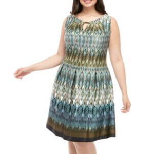 NWT Gabby Skye V Neck Fit & Flare Teal Diamond Scuba Sleeveless Dress 24W
